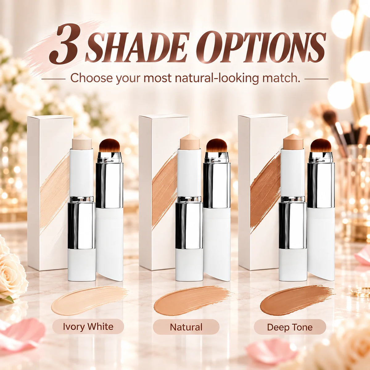 ✨2-in-1 Foundation Stick & Brush – Buildable Coverage, Soft Matte Finish