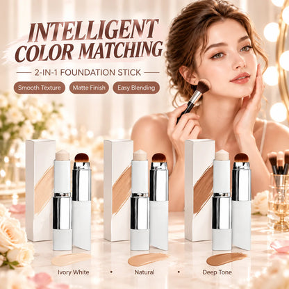 ✨2-in-1 Foundation Stick & Brush – Buildable Coverage, Soft Matte Finish