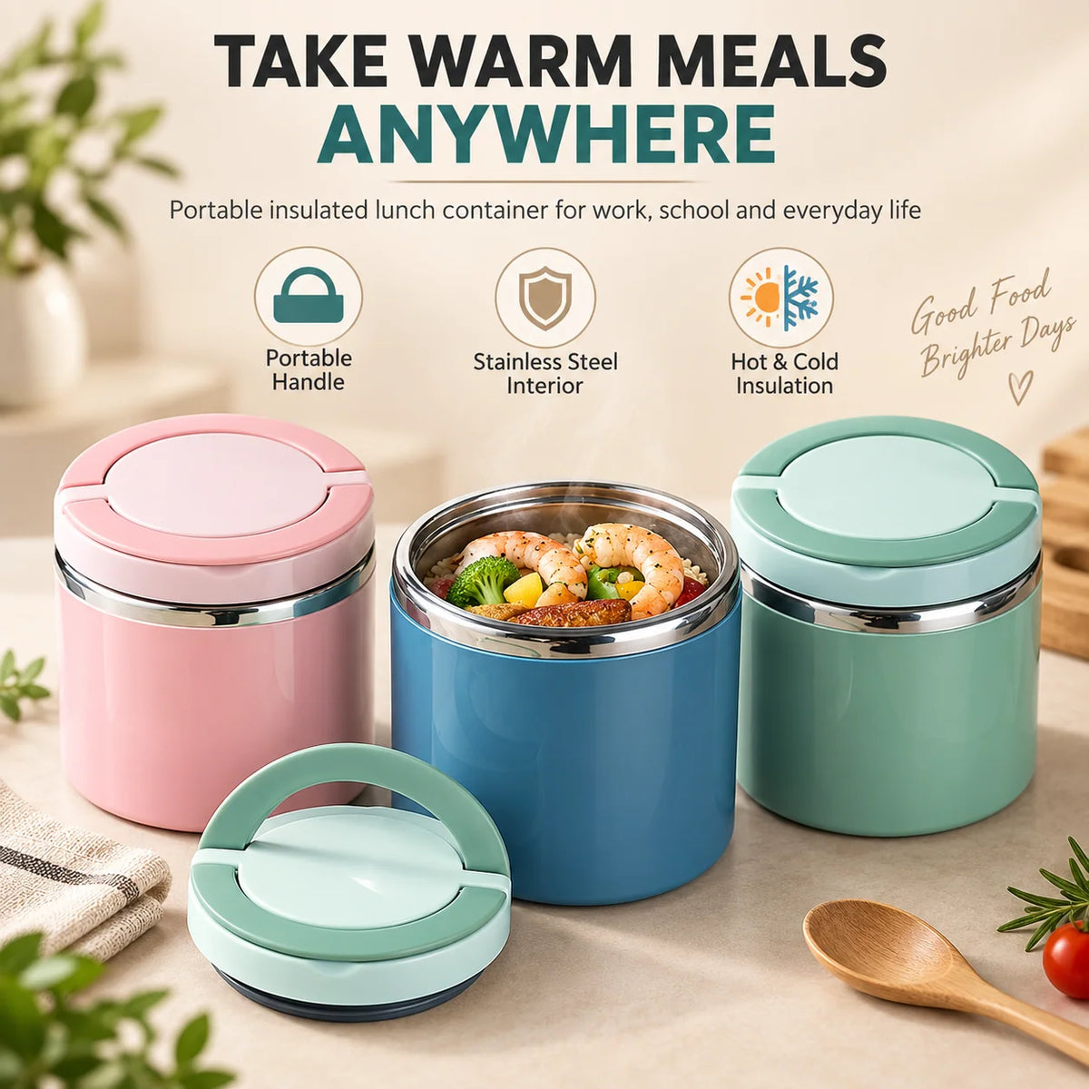 ⚡Limited-time 50%OFF🍛Insulated Stainless Steel Lunch Container with Carry Handle