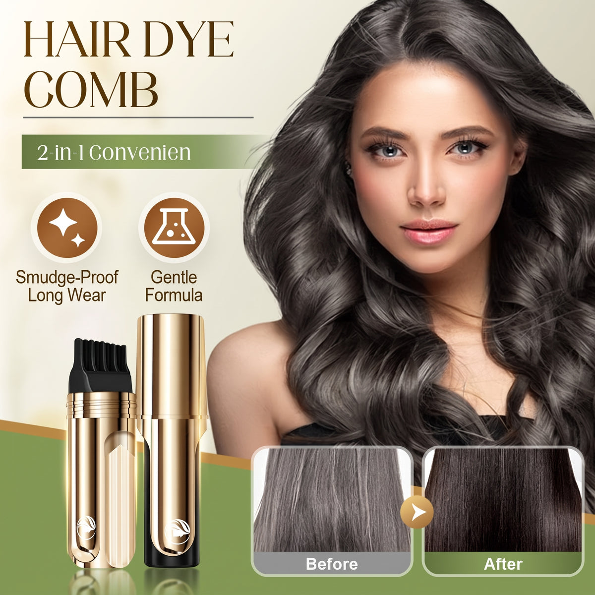 Convenient 2-in-1 Hair-Coloring Comb for Covering Gray Hair