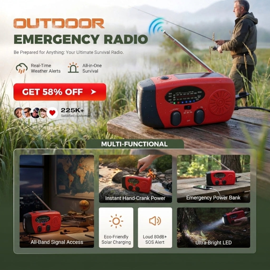 ⚡Limited-time 50%OFF🍛Multifunctional Portable Solar Emergency Radio – Power Bank, Hand Crank & Weather Alert for Outdoor & Crisis Preparedness
