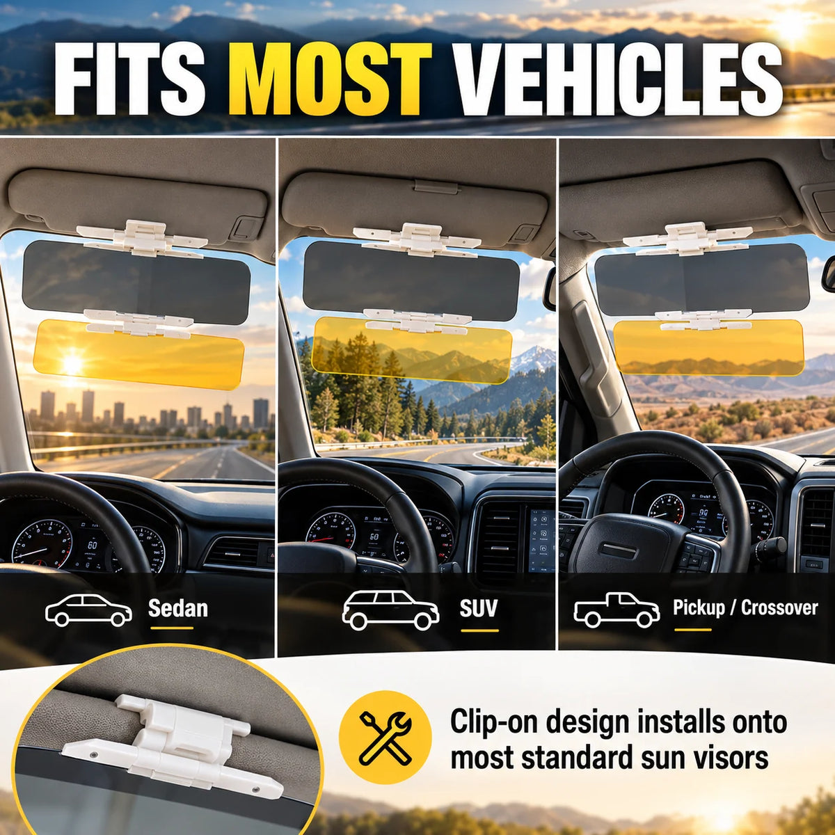 ⏰ Today's Special Offer｜Universal HD Anti-Glare Car Visor for Day & Night 🚗👓