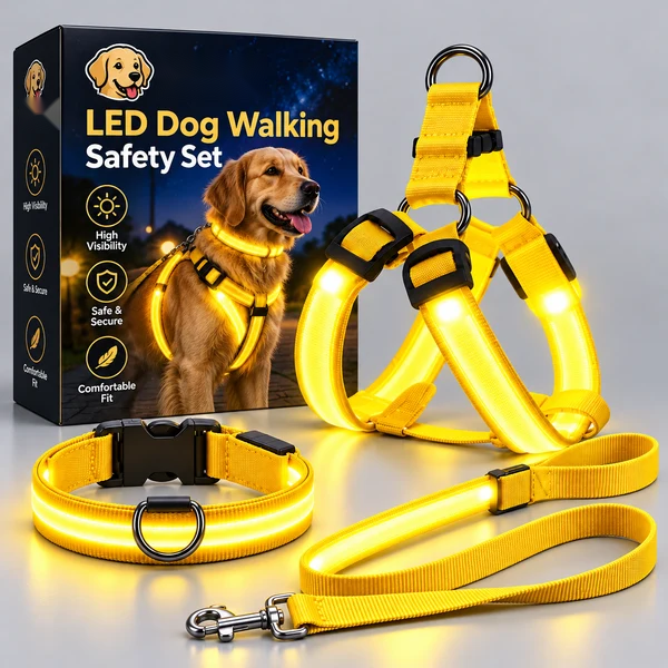 🐾 LED Light-Up Dog Harness & Leash Set – High-Visibility Gear for Night Walks 🌙