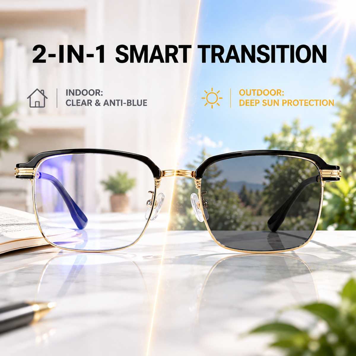 ⏳Buy one get one free for a limited time⏰Anti-blue light photochromic stylish half-rimmed reading glasse