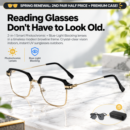 ⏳Buy one get one free for a limited time⏰Anti-blue light photochromic stylish half-rimmed reading glasse