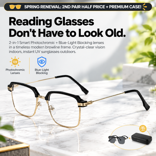 ⏳Buy one get one free for a limited time⏰Anti-blue light photochromic stylish half-rimmed reading glasse