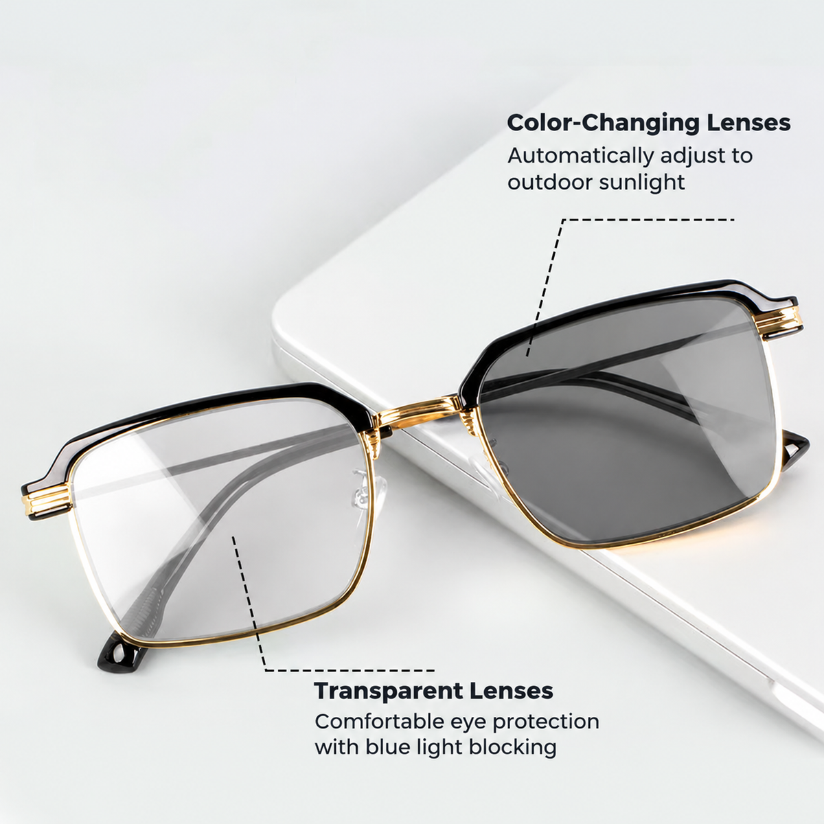⏳Buy one get one free for a limited time⏰Anti-blue light photochromic stylish half-rimmed reading glasse