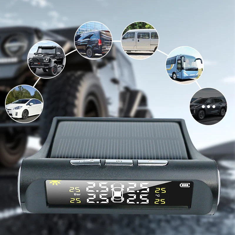 🚗50% OFF NOW! ✨ Solar Tire Pressure Monitor - Real-Time 4-Wheel Display with Wireless Sensors & Waterproof Design for Enhanced Safety 🔋🌞