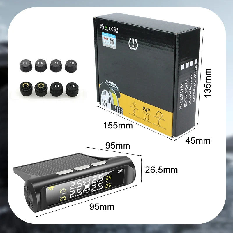 🚗50% OFF NOW! ✨ Solar Tire Pressure Monitor - Real-Time 4-Wheel Display with Wireless Sensors & Waterproof Design for Enhanced Safety 🔋🌞