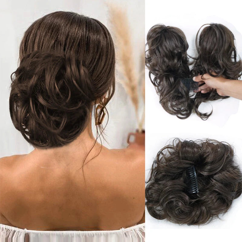 👱‍♀️ 50% Off! ✨ Messy Side Comb Hair Bun – Instant Voluminous Updo Clip-in – 10-second Effortless Styling, Slip-proof All-day Hold, Premium Heat-friendly Fiber Up To 160°c & Lightweight Only 90g – 3 Placement Styles 🎀