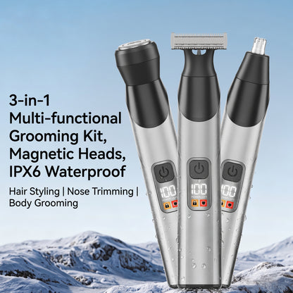 ⚡Limited-time 50%OFF🍛3-in-1 Men's Shaver Multifunctional Magnetic Head Replacement Shaving Set