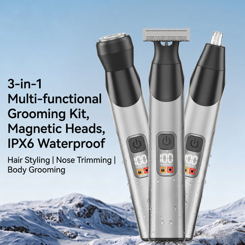 ⚡Limited-time 50%OFF🍛3-in-1 Men's Shaver Multifunctional Magnetic Head Replacement Shaving Set