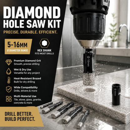 💞50K+ SOLD!🪚🛡️ 50% OFF! Diamond Drill Bits Set – 5‑16mm sizes, hex shank fits most drills. Dry or wet use – smooth, precise holes every time! 💎💪