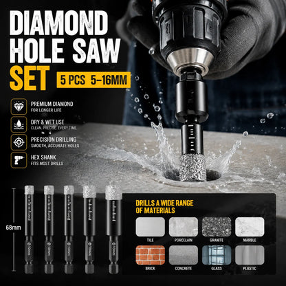 💞50K+ SOLD!🪚🛡️ 50% OFF! Diamond Drill Bits Set – 5‑16mm sizes, hex shank fits most drills. Dry or wet use – smooth, precise holes every time! 💎💪