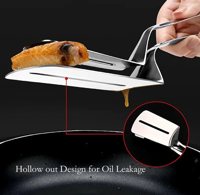 🍳 2-in-1 Spatula Tongs for Cooking and BBQ –304 Stainless Steel Food Flipper
