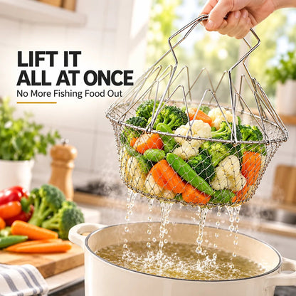 🔥 BUY 1 GET 1 FREE – Foldable 304 stainless steel frying basket and filter✨