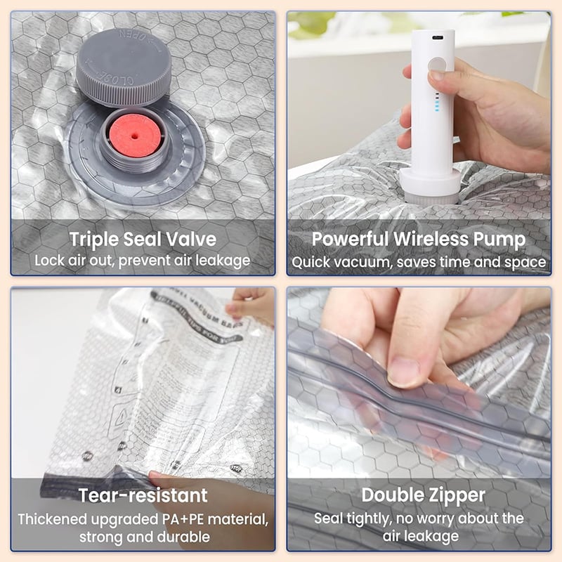 50% off 🔥 Wireless travel vacuum compression storage bag set, reusable ~ Increases space by up to 80%