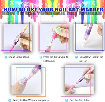 🔥🎨12 Colors Nail Art Pens Set DIY Nail Art Pens Painting Pens