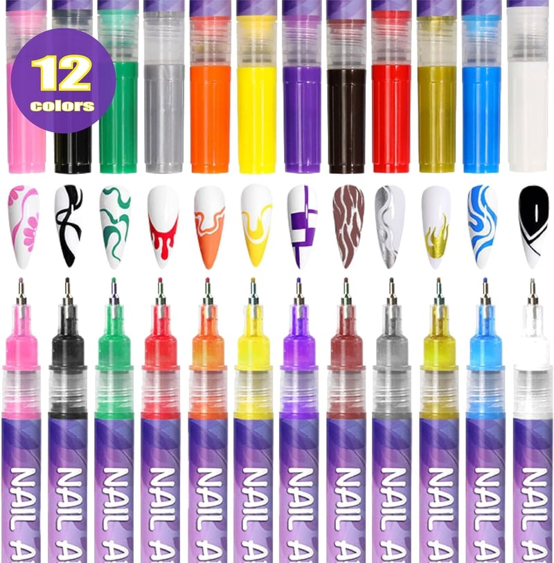 🔥🎨12 Colors Nail Art Pens Set DIY Nail Art Pens Painting Pens
