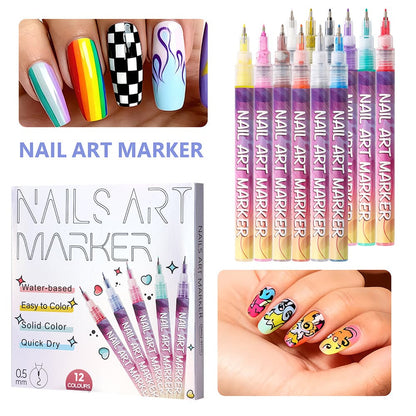 🔥🎨12 Colors Nail Art Pens Set DIY Nail Art Pens Painting Pens