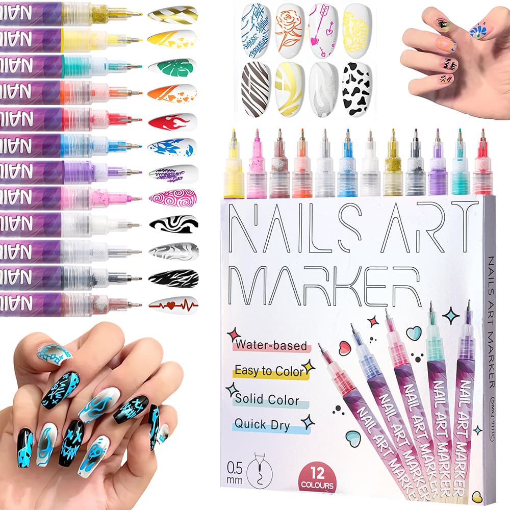 🔥🎨12 Colors Nail Art Pens Set DIY Nail Art Pens Painting Pens