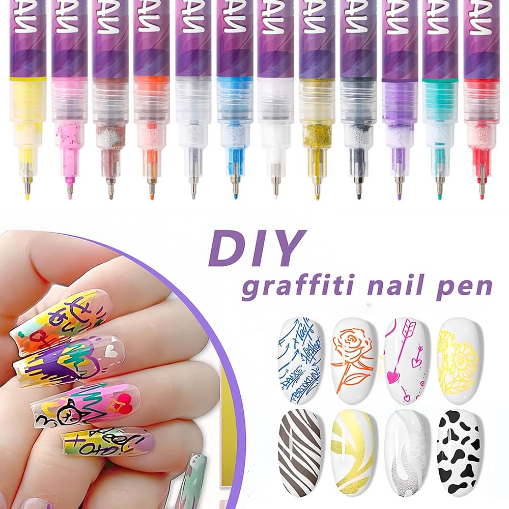 🔥🎨12 Colors Nail Art Pens Set DIY Nail Art Pens Painting Pens
