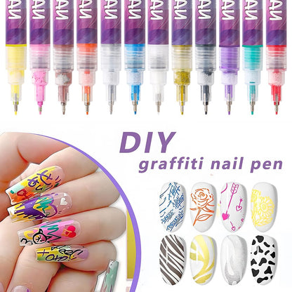 🔥🎨12 Colors Nail Art Pens Set DIY Nail Art Pens Painting Pens