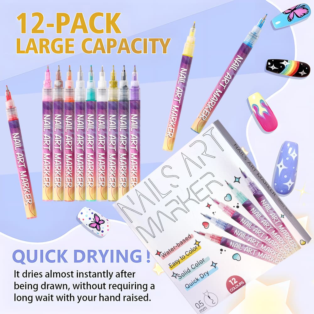🔥🎨12 Colors Nail Art Pens Set DIY Nail Art Pens Painting Pens