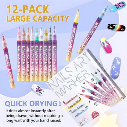 🔥🎨12 Colors Nail Art Pens Set DIY Nail Art Pens Painting Pens