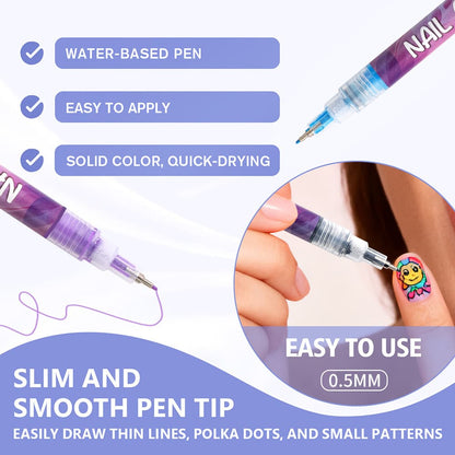 🔥🎨12 Colors Nail Art Pens Set DIY Nail Art Pens Painting Pens