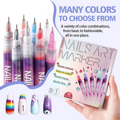 🔥🎨12 Colors Nail Art Pens Set DIY Nail Art Pens Painting Pens