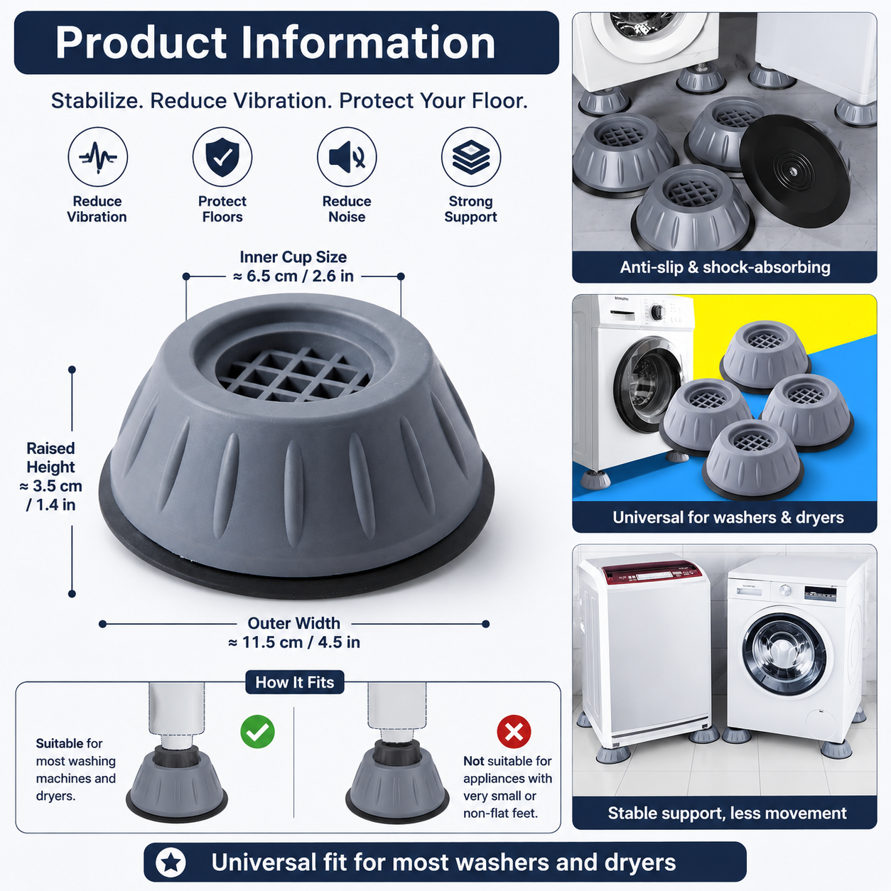 🔥Limited-time 50% off offer✨Universal washing machine feet mats (4-pack)