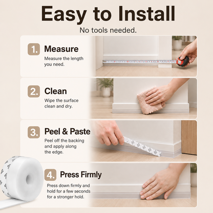 🚪32.81 Ft Adhesive Weather Stripping Tape , Draft Stopper for Doors & Windows, Shower Sealing