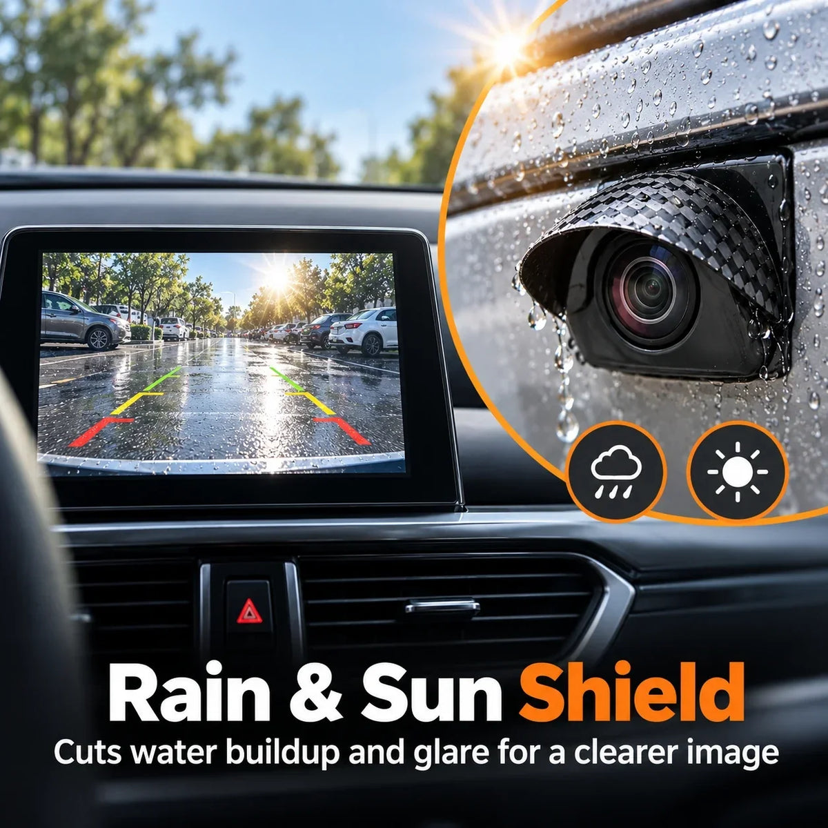 🔥Limited Time 50%OFF ⚡BUY 1 GET 1 FREE!Car Camera Rain Shield – Rear & Side Lens Sun Visor Cover