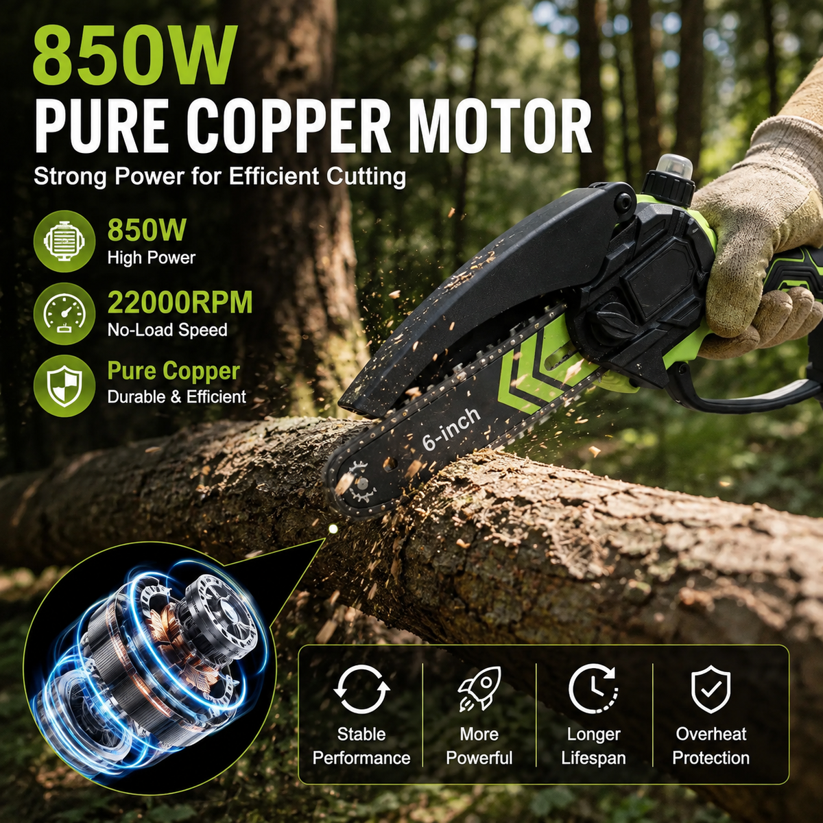 🔥 50% OFF 6-Inch Cordless Mini Chainsaw 🌿 Lightweight Power for Easy Cutting