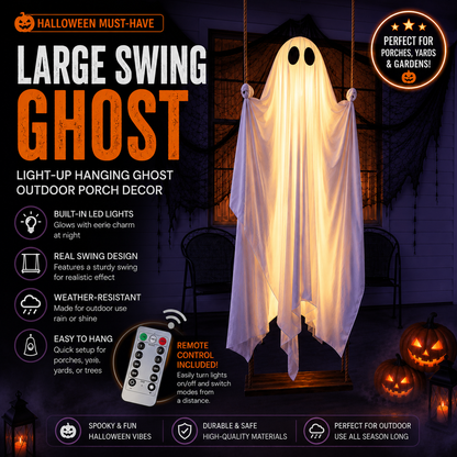 🎁HOT DEAL – Up to 50% OFF🔥Halloween Decorations OutdoorHanging Swing Ghost Halloween Decor with String Lights, Spooky Cute Ghosts Decorations for Front Porch Yard Tree