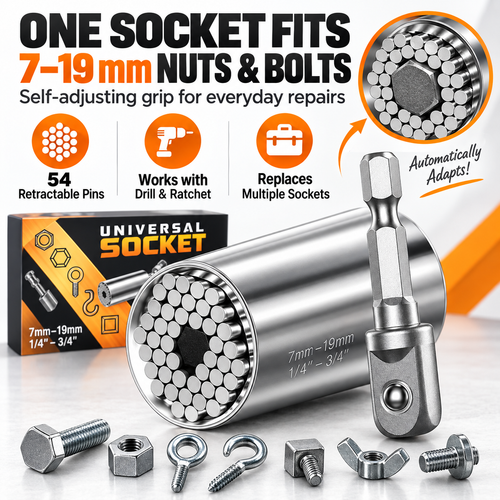 ⚙️ 7–19mm Universal Socket – Self-Adjusting Tool for Nuts & Bolts🧰