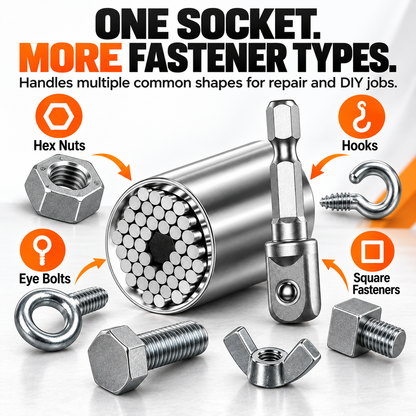 ⚙️ 7–19mm Universal Socket – Self-Adjusting Tool for Nuts & Bolts🧰