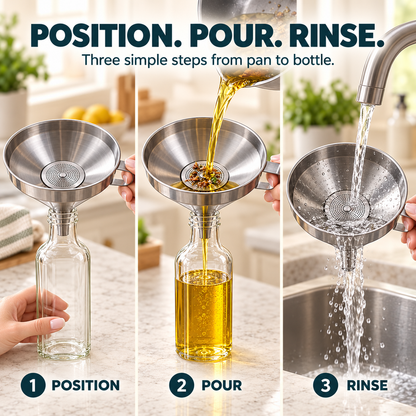 🥄Stainless Steel Kitchen Funnel Pour, Strain & Transfer Without the Mess