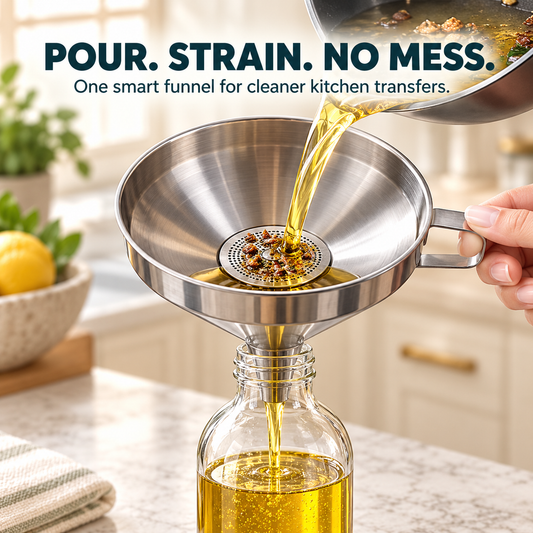 🥄Stainless Steel Kitchen Funnel Pour, Strain & Transfer Without the Mess