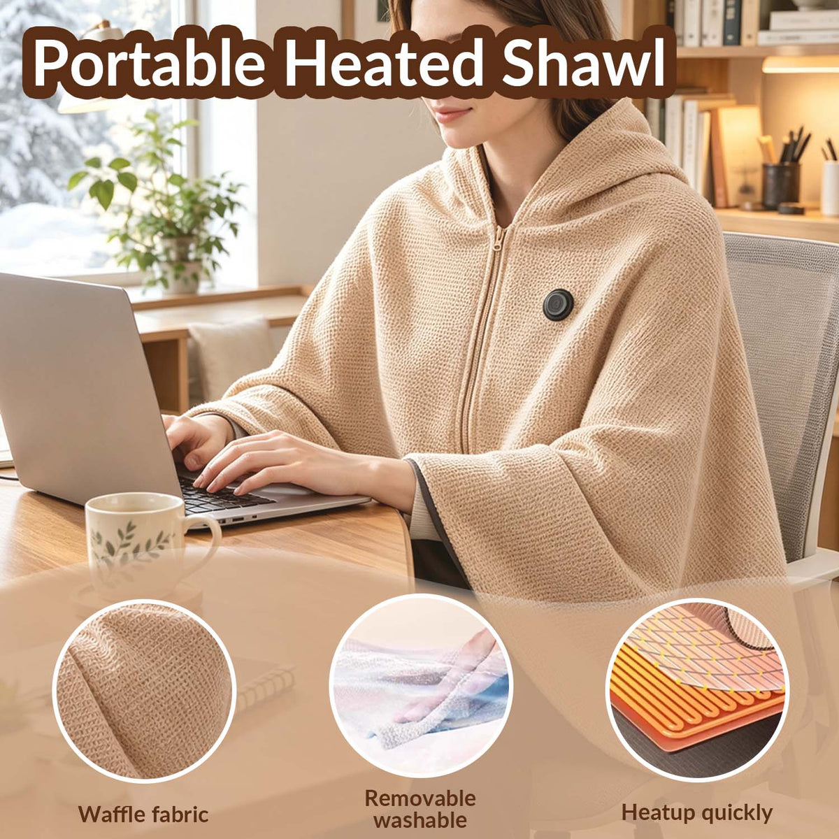 🔥Cozyhug🔥Portable Heated Shawl Soft Zipper Electric Heated Blanket Shawl