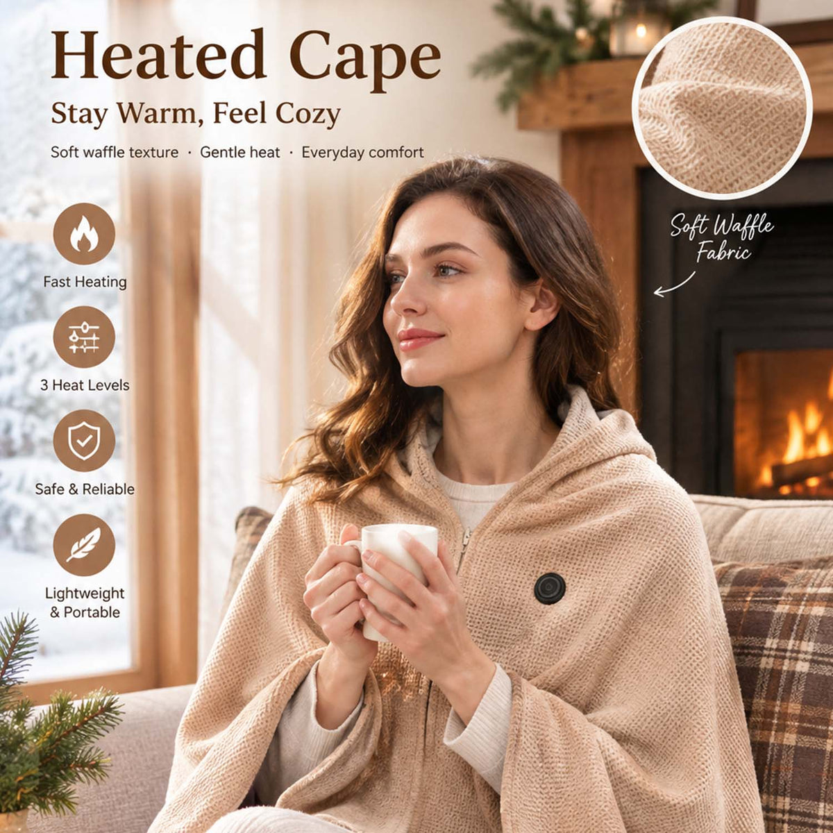 🔥Cozyhug🔥Portable Heated Shawl Soft Zipper Electric Heated Blanket Shawl