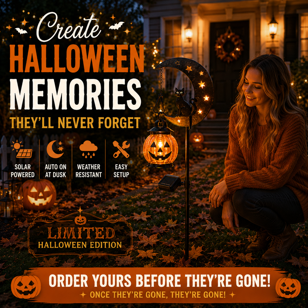 🎃 Halloween Early Bird Sale🌙 50% OFF Pumpkin Moon Garden Stake Light