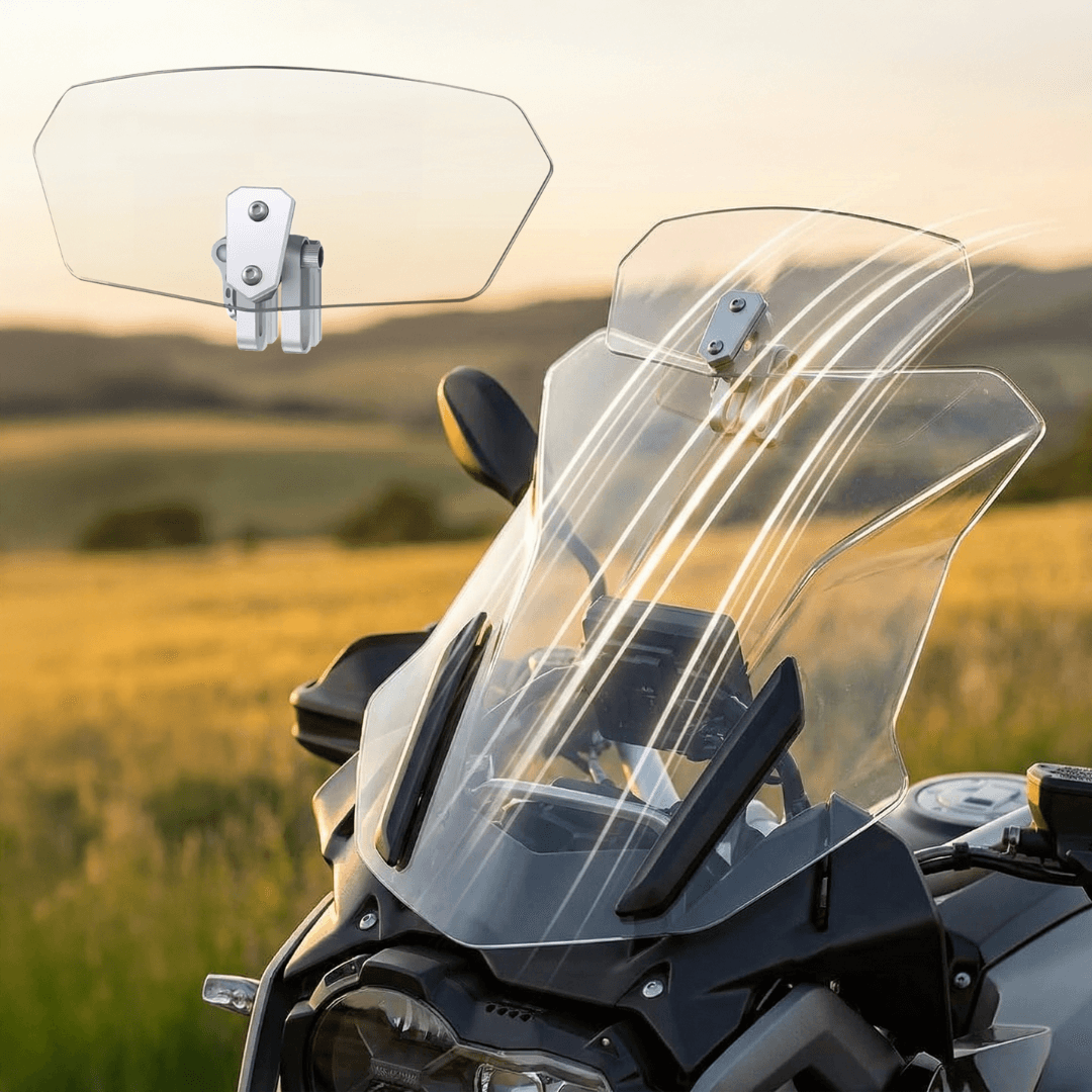 ❄️Summerfresh 50% Off!🏍️Adjustable Motorcycle Wind Deflector – Universal Windscreen Spoiler for Helmet Vibration, Wind Noise & Turbulence