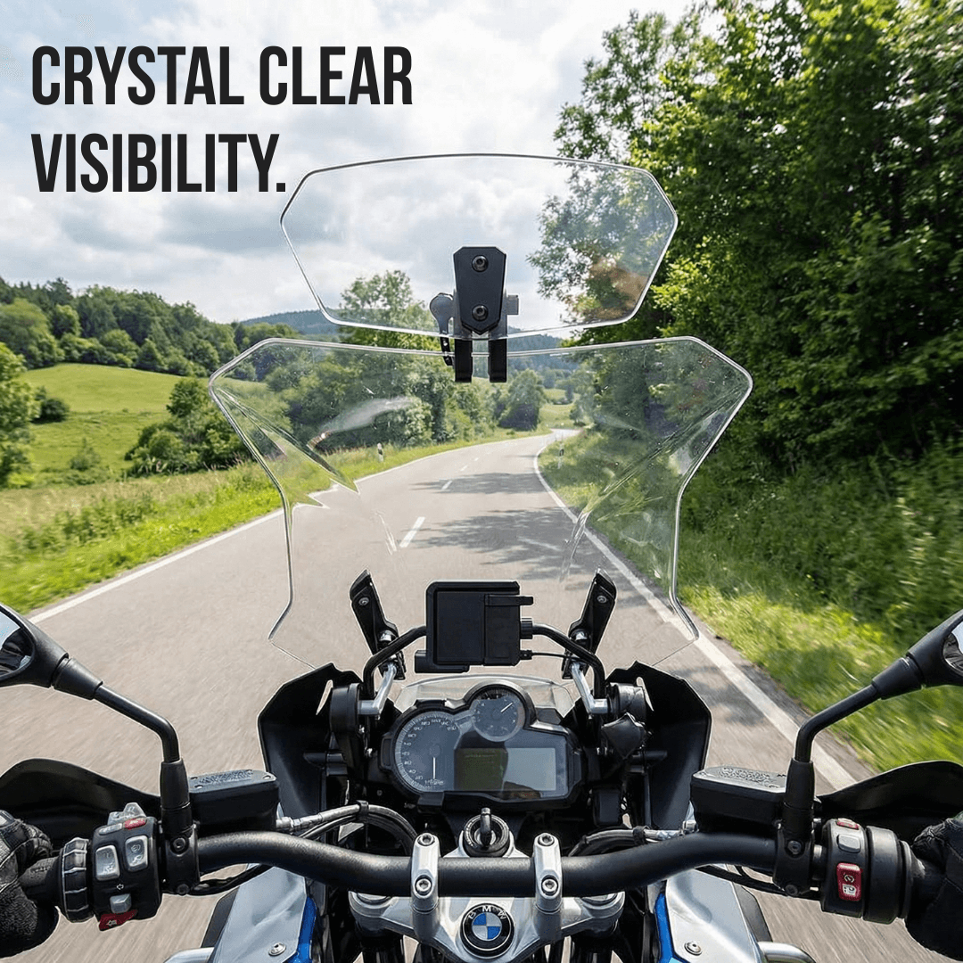 ❄️Summerfresh 50% Off!🏍️Adjustable Motorcycle Wind Deflector – Universal Windscreen Spoiler for Helmet Vibration, Wind Noise & Turbulence
