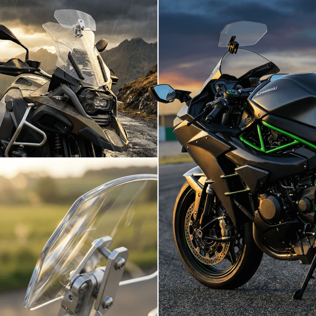 ❄️Summerfresh 50% Off!🏍️Adjustable Motorcycle Wind Deflector – Universal Windscreen Spoiler for Helmet Vibration, Wind Noise & Turbulence