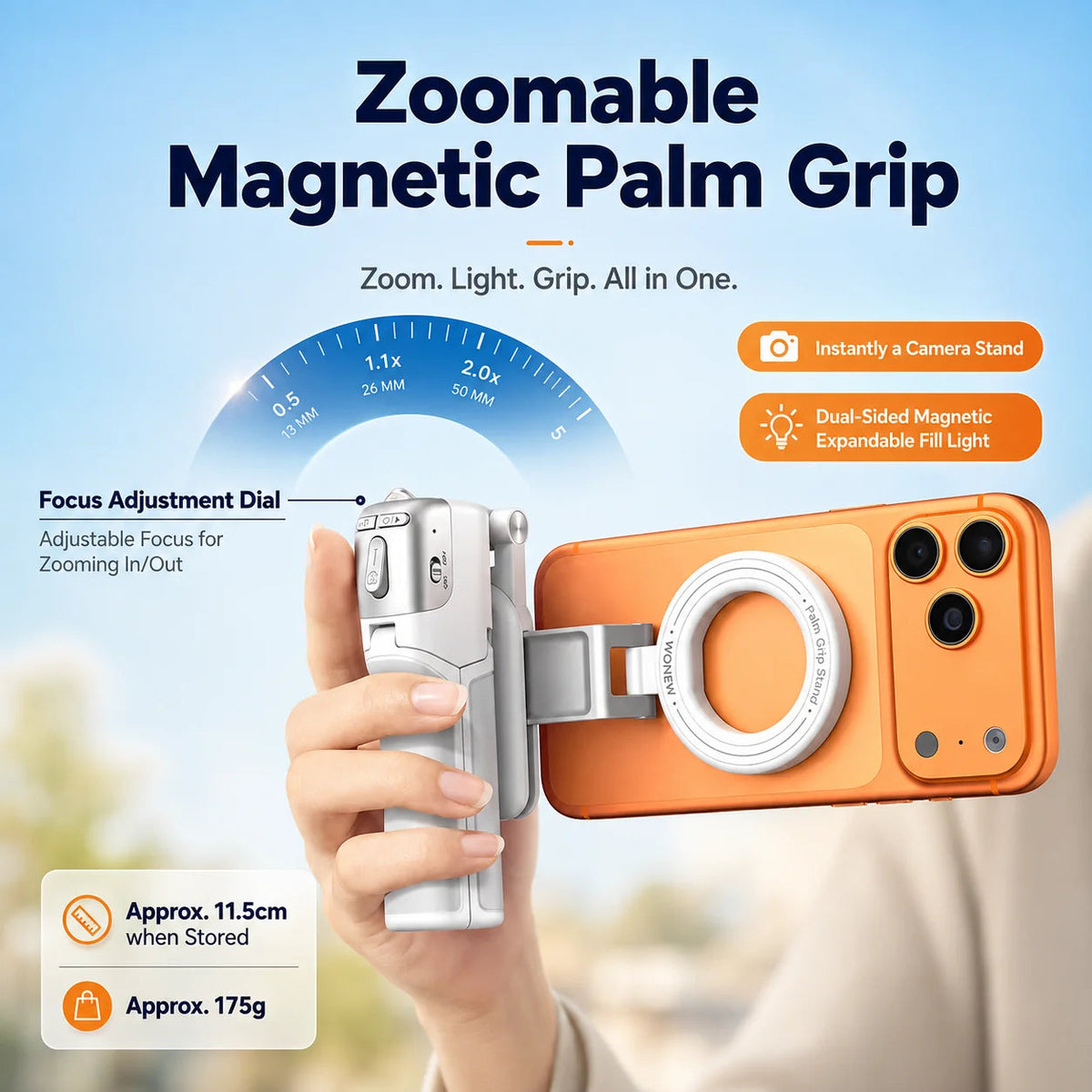✨50%OFF📸 Zoomable Magnetic Palm Grip | Selfie Stick & Tripod