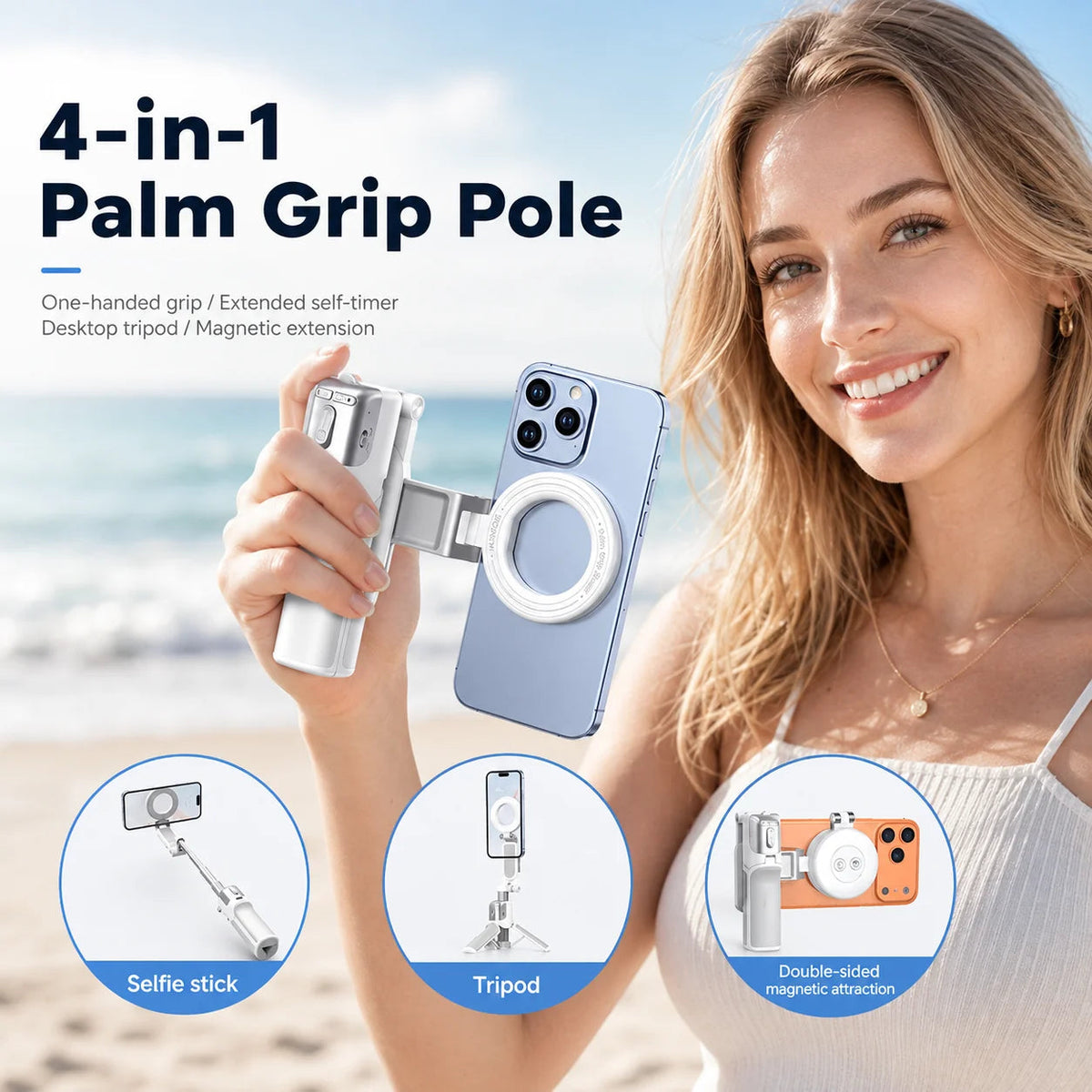 ✨50%OFF📸 Zoomable Magnetic Palm Grip | Selfie Stick & Tripod