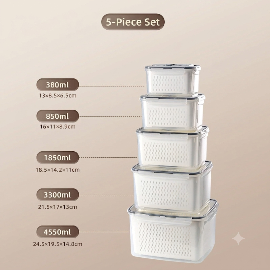 🔥Buy 1 Get 1 Free🔥Multi-Functional Fridge Storage Bin, Food-Grade Produce Saver with Drain Basket, Stackable Airtight Container with Handle