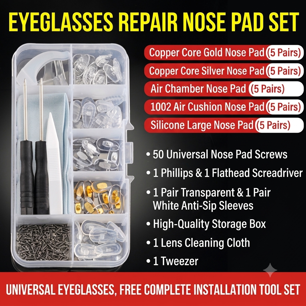🔥50%off🔥Eyeglass Repair Tools Kit, Glasses Screws Silicone Nose Pads & Screwdriver Full Replacement Accessories